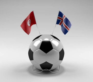 Tunus - İzlanda Futbol Bayrakları, Beyaz Arkaplan - 3D Render