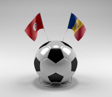 Tunus - Moldova Futbol Bayrakları, Beyaz Arkaplan - 3D Render