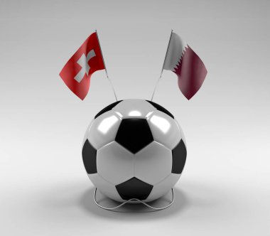 İsviçre - Katar Futbol Bayrakları, Beyaz Arkaplan - 3D Render