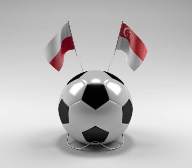 Polonya - Singapur Futbol Bayrakları, Beyaz Arkaplan - 3D Render