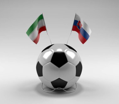 İran - Slovakya Futbol Bayrakları, Beyaz Arkaplan - 3D Render
