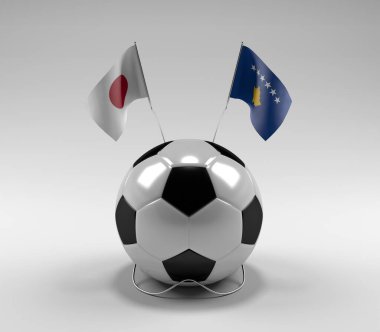 Japonya - Kosova Futbol Bayrakları, Beyaz Arkaplan - 3D Hazırlama