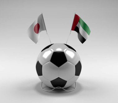 Japonya - Birleşik Arap-Emirlikleri Futbol Bayrakları, Beyaz Arkaplan - 3D Render