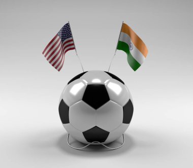 Amerika Birleşik Devletleri - Hindistan Futbol Bayrakları, Beyaz Arkaplan - 3D Render
