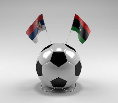 Sırbistan - Libya Futbol Bayrakları, Beyaz Arkaplan - 3D Hazırlama