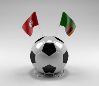 Tunus - Zambiya Futbol Bayrakları, Beyaz Arkaplan - 3D Render