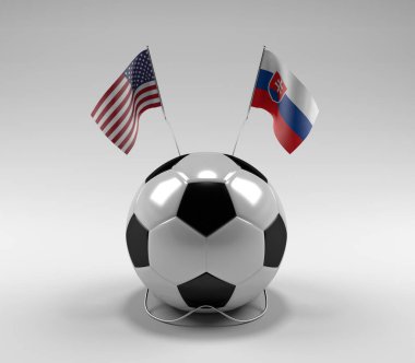 Amerika Birleşik Devletleri - Slovakya Futbol Bayrakları, Beyaz Arkaplan - 3D Render