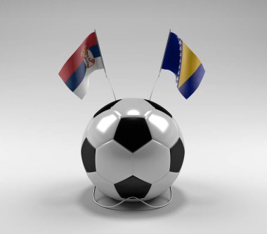 Sırbistan - Bosna-Hersek Futbol Bayrakları, Beyaz Arkaplan - 3D Render