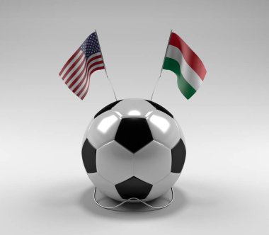 Amerika Birleşik Devletleri - Macaristan Futbol Bayrakları, Beyaz Arkaplan - 3D Render