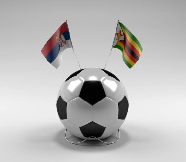 Sırbistan - Zimbabwe Futbol Bayrakları, Beyaz Arkaplan - 3D Render