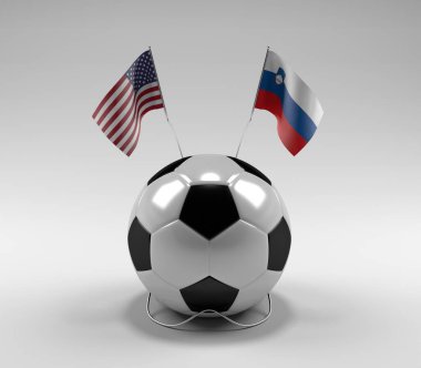 Amerika Birleşik Devletleri - Slovenya Futbol Bayrakları, Beyaz Arkaplan - 3D Render