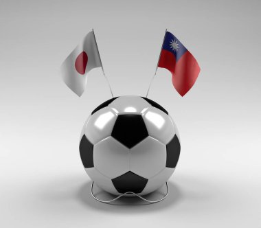 Japonya - Tayvan Futbol Bayrakları, Beyaz Arkaplan - 3D Render