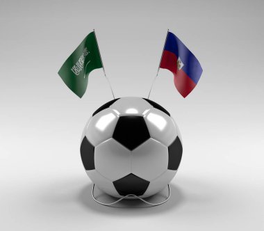 Suudi Arabistan - Haiti Futbol Bayrakları, Beyaz Arkaplan - 3D Render