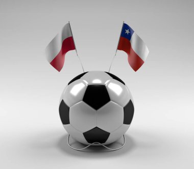 Polonya - Şili Futbol Bayrakları, Beyaz Arkaplan - 3D Render