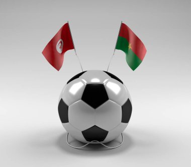 Tunus - Burkina-Faso Futbol Bayrakları, Beyaz Arkaplan - 3D Render