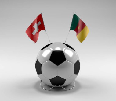 İsviçre - Kamerun Futbol Bayrakları, Beyaz Arkaplan - 3D Render