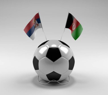 Sırbistan - Afganistan Futbol Bayrakları, Beyaz Arkaplan - 3D Hazırlama