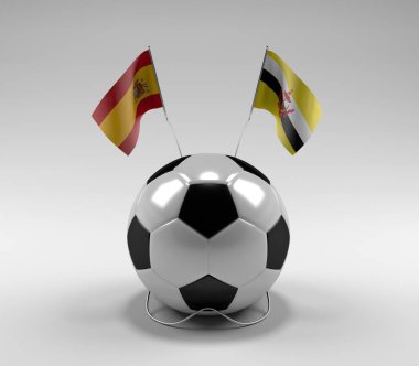 İspanya - Brunei Futbol Bayrakları, Beyaz Arkaplan - 3D Render