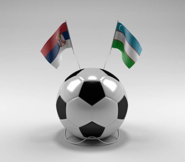Sırbistan - Özbekistan Futbol Bayrakları, Beyaz Arkaplan - 3D Render