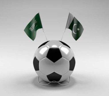 Suudi Arabistan - Pakistan Futbol Bayrakları, Beyaz Arkaplan - 3D Render
