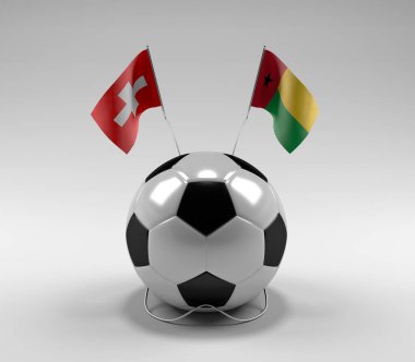 İsviçre - Gine-Bissau Futbol Bayrakları, Beyaz Arkaplan - 3D Render