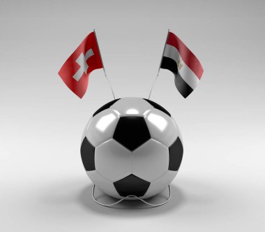 İsviçre - Mısır Futbol Bayrakları, Beyaz Arkaplan - 3D Render