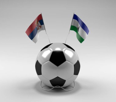 Sırbistan - Lesotho Futbol Bayrakları, Beyaz Arkaplan - 3D Render