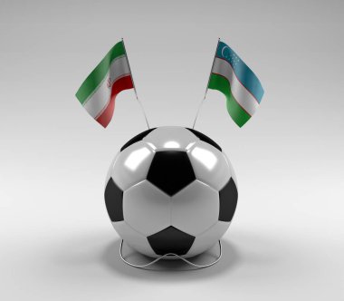 İran - Özbekistan Futbol Bayrakları, Beyaz Arkaplan - 3D Render