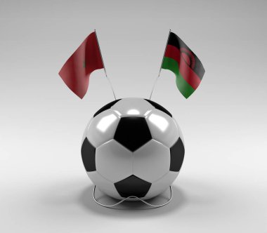 Fas - Malavi Futbol Bayrakları, Beyaz Arkaplan - 3D Render