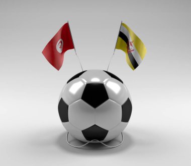 Tunus - Brunei Futbol Bayrakları, Beyaz Arkaplan - 3D Render