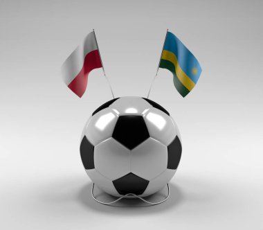 Polonya - Ruanda Futbol Bayrakları, Beyaz Arkaplan - 3D Render