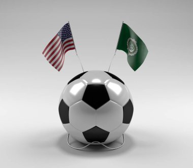 Amerika Birleşik Devletleri - Arap Ligi Futbol Bayrakları, Beyaz Arkaplan - 3D Render