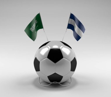 Suudi Arabistan - Nikaragua Futbol Bayrakları, Beyaz Arkaplan - 3D Render