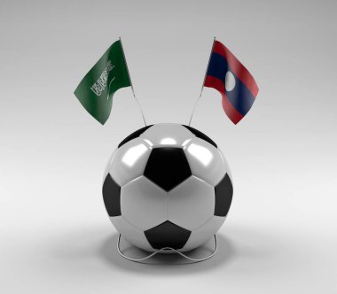 Suudi Arabistan - Laos Futbol Bayrakları, Beyaz Arkaplan - 3D Render