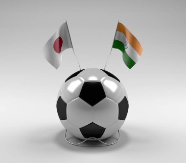 Japonya - Hindistan Futbol Bayrakları, Beyaz Arkaplan - 3D Render