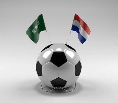 Suudi Arabistan - Paraguay Futbol Bayrakları, Beyaz Arkaplan - 3D Render