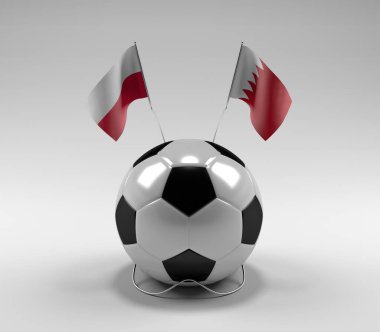 Polonya - Bahreyn Futbol Bayrakları, Beyaz Arkaplan - 3D Render