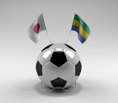 Japonya - Gabon Futbol Bayrakları, Beyaz Arkaplan - 3D Render