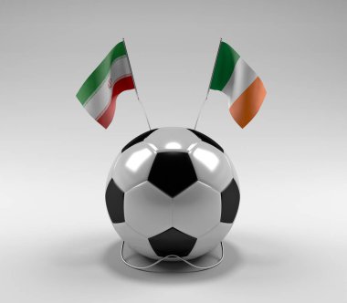 İran - İrlanda Futbol Bayrakları, Beyaz Arkaplan - 3D Yapılandırma
