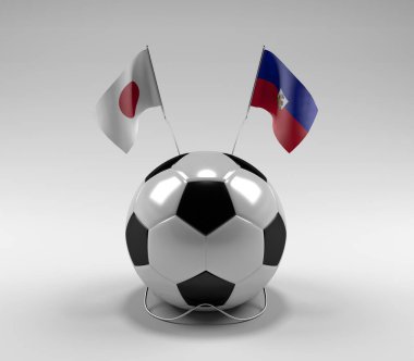 Japonya - Haiti Futbol Bayrakları, Beyaz Arkaplan - 3D Render