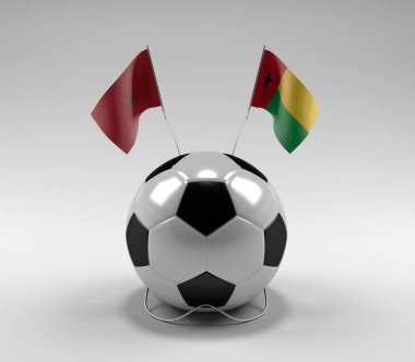 Fas - Gine-Bissau Futbol Bayrakları, Beyaz Arkaplan - 3D Render