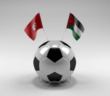 Tunus - Ürdün Futbol Bayrakları, Beyaz Arkaplan - 3D Render