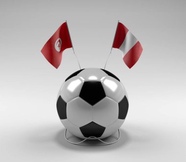 Tunus - Peru Futbol Bayrakları, Beyaz Arkaplan - 3D Render