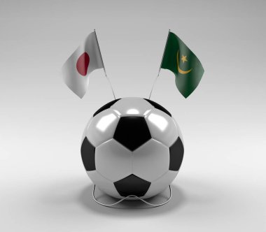 Japonya - Moritanya Futbol Bayrakları, Beyaz Arkaplan - 3D Render