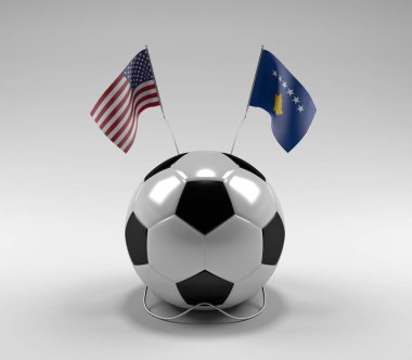 Amerika Birleşik Devletleri - Kosova Futbol Bayrakları, Beyaz Arkaplan - 3D Hazırlama