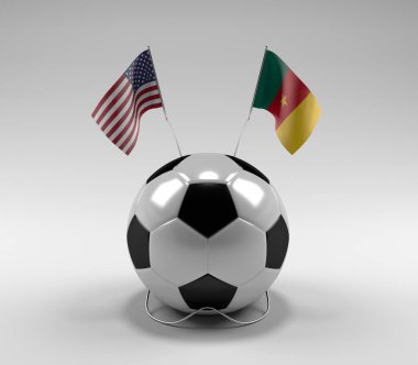 Amerika Birleşik Devletleri - Kamerun Futbol Bayrakları, Beyaz Arkaplan - 3D Render