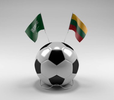 Suudi Arabistan - Litvanya Futbol Bayrakları, Beyaz Arkaplan - 3D Render
