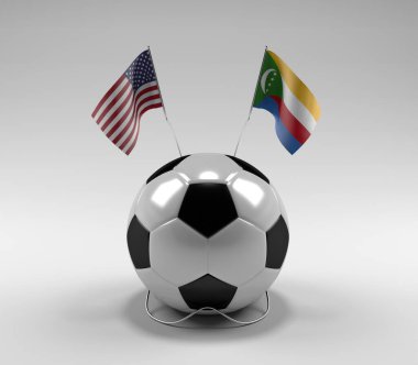 Amerika Birleşik Devletleri - Komoros Futbol Bayrakları, Beyaz Arkaplan - 3D Render