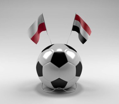 Polonya - Yemen Futbol Bayrakları, Beyaz Arkaplan - 3D Render