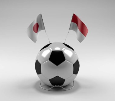 Japonya - Monako Futbol Bayrakları, Beyaz Arkaplan - 3D Render
